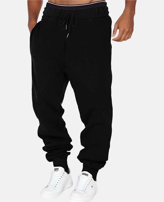 Casual Elastic Waist Drawstring Slant Pocket Solid Color Pants